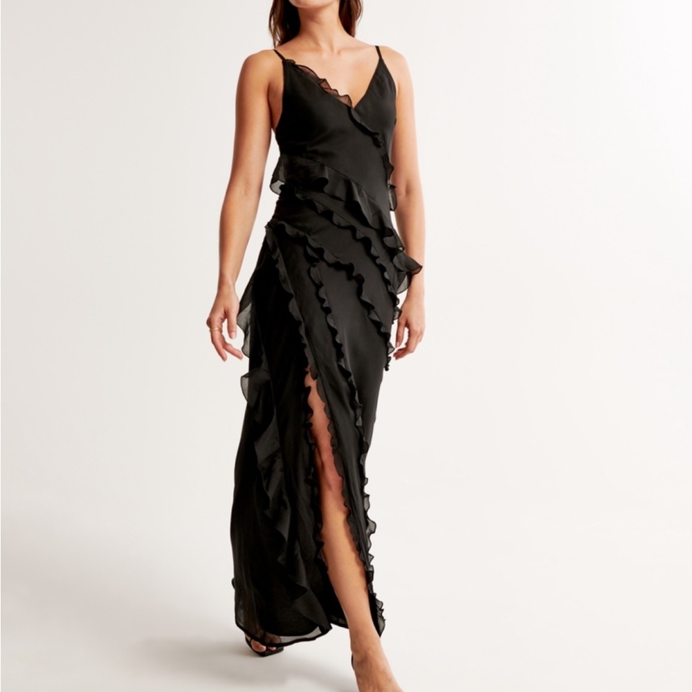 Abercrombie’s Black Draped Ruffle Maxi Dress